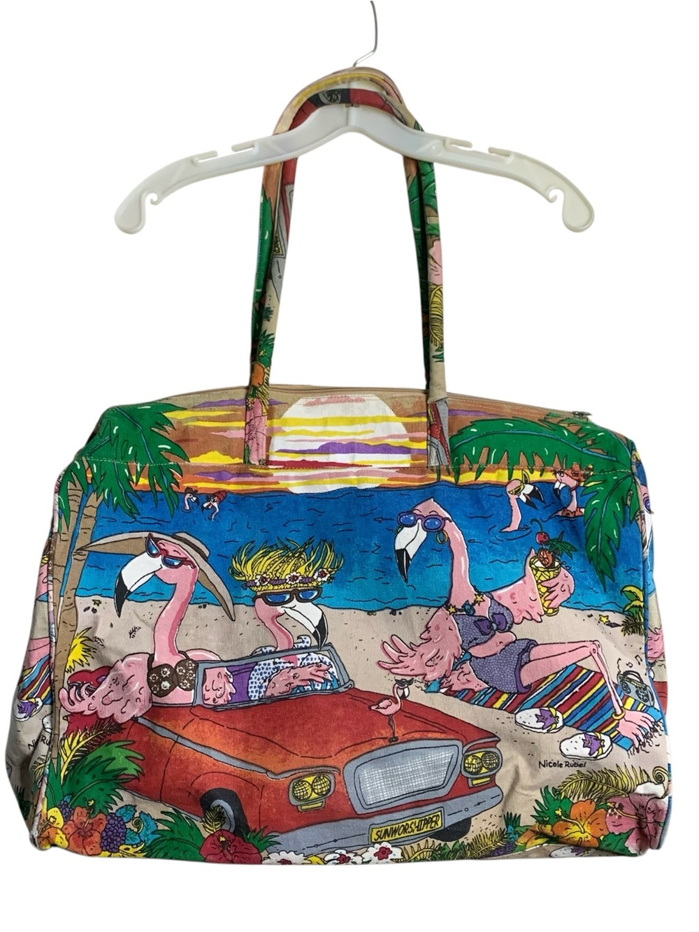 Capelli Pink Flamingo Beach Canvas Tote Bag Large Travel Vacation Gym